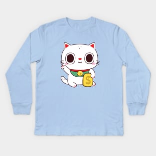 Cute Maneki Neko Fortune Money Cat Kids Long Sleeve T-Shirt